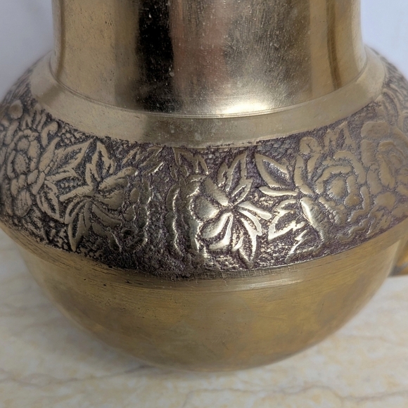 Vintage Brass Metal Embossed  Coffee Teapot Kettle Server With Lid - Picture 11 of 17